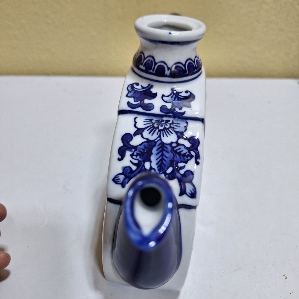 Blue White Porcelain Teapot Floral Butterfly Asian Style Decorative No Lid - Picture 4 of 7